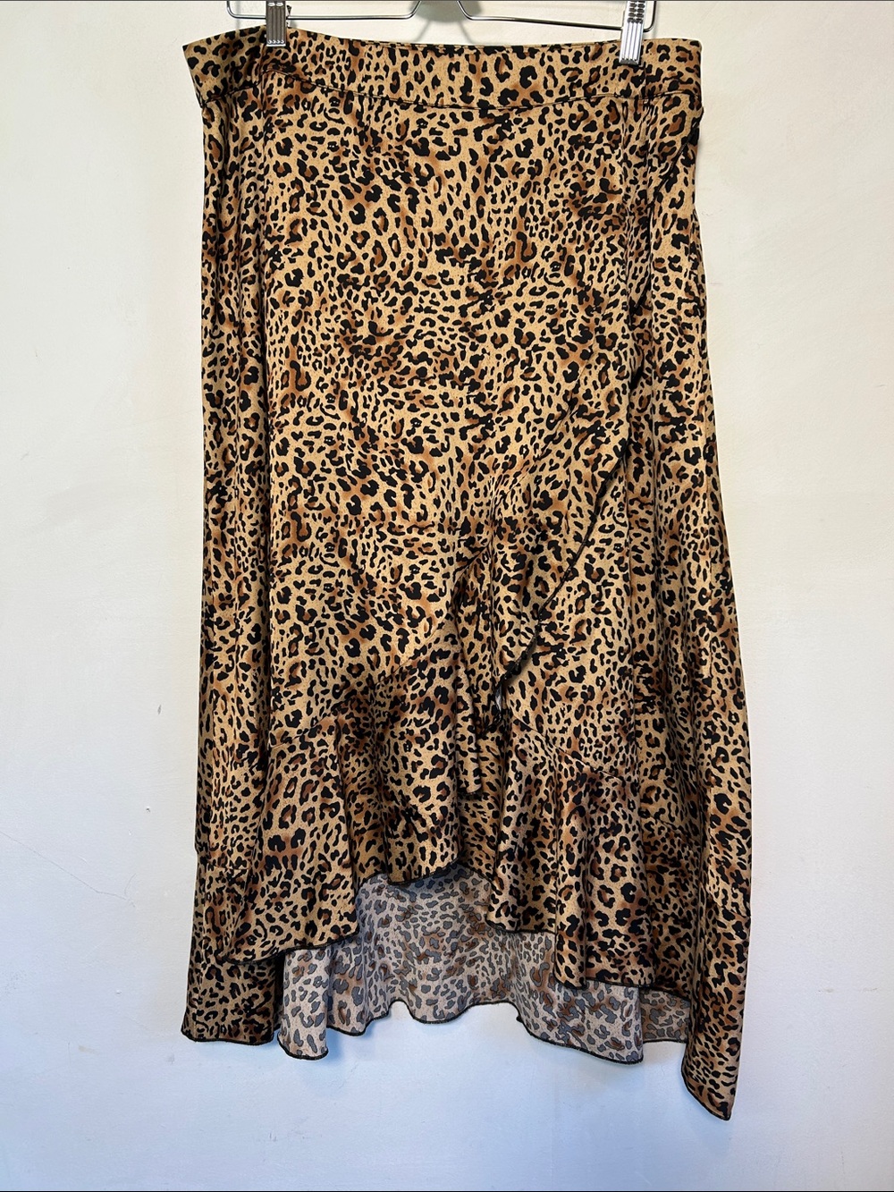 Cleo Leopard Print High Low Midi Skirt XL Brown Black Ruffle Hem Animal Print - Picture 2 of 8
